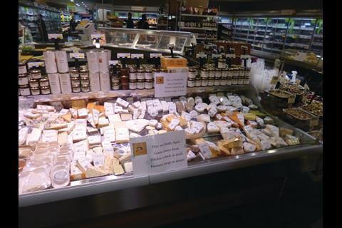 The store carries a wide range of cheeses, which is promoted on A-boards outside the shop